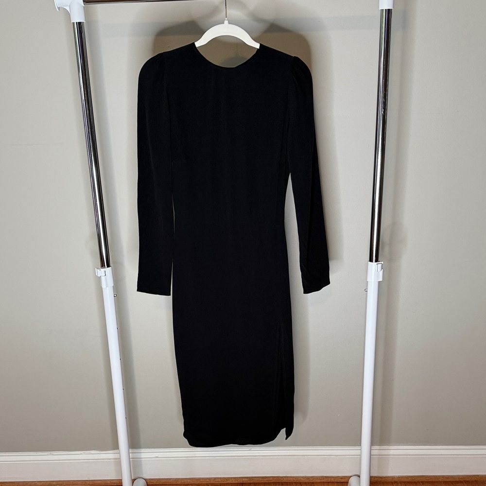 Reformation Classic Black Long Sleeve Dress with High Slit